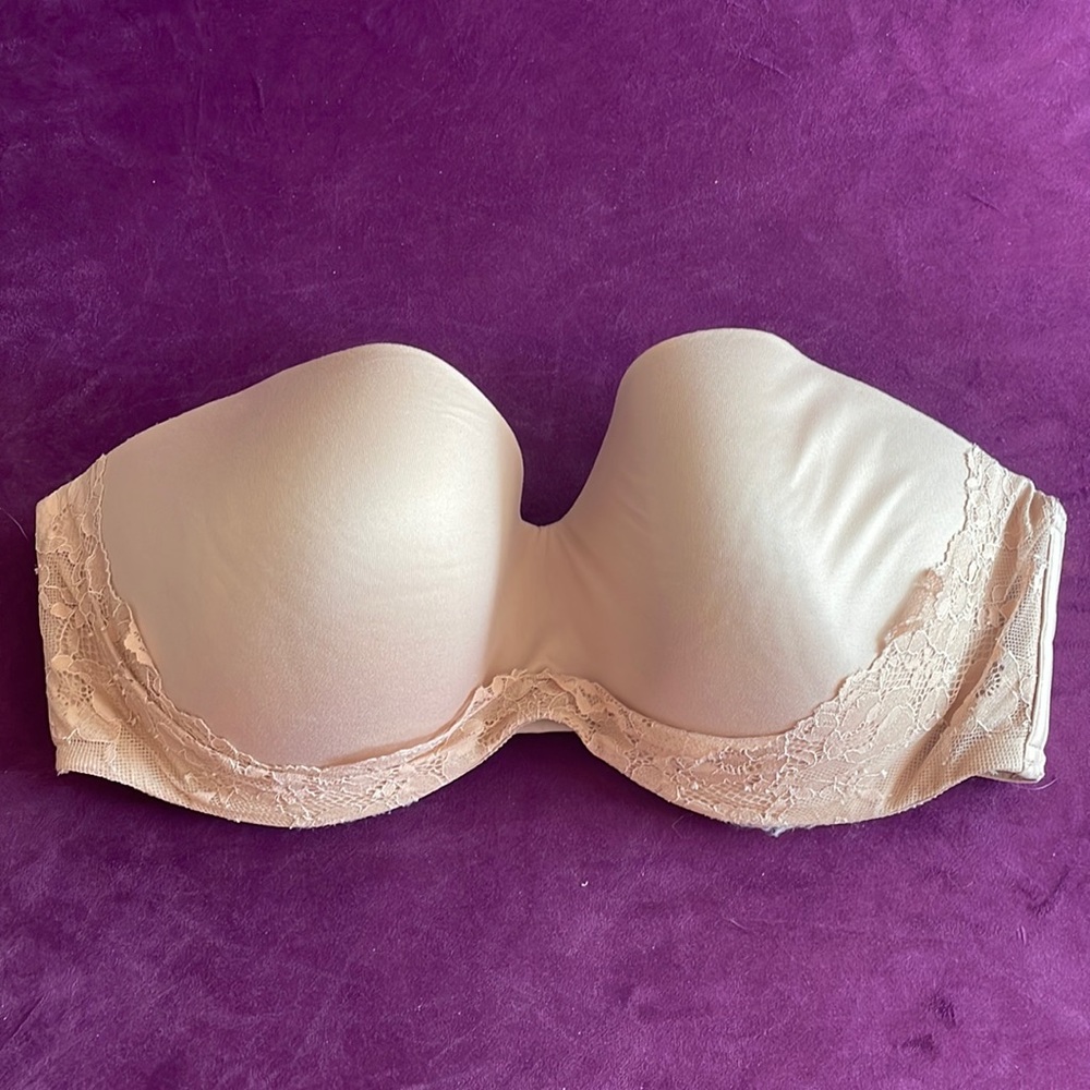 36DDD Tan with Lace Accents Strapless Bra, Body by Victoria, Victoria’s Secret